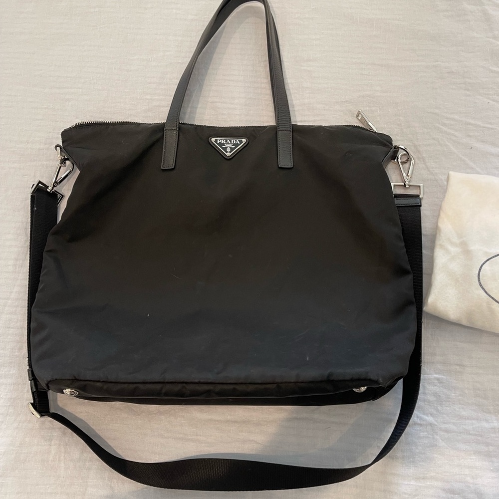 Prada Black Nylon Tote w/leather trim